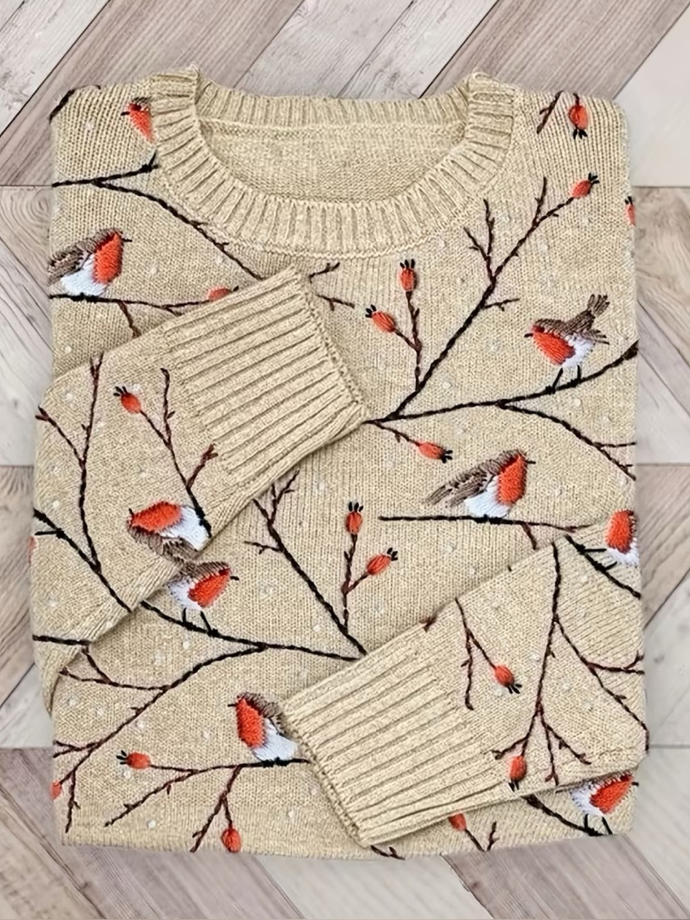 Robin & Berry Branch Print Lightweight Knit Sweater | Soft Fall Winter Pullover